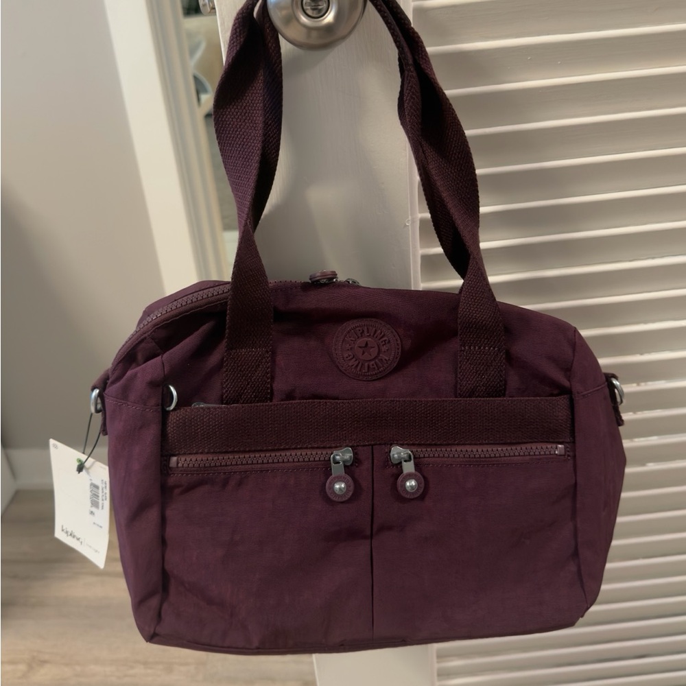 Kipling Plum Shoulder Bag with Front Zip Pocket